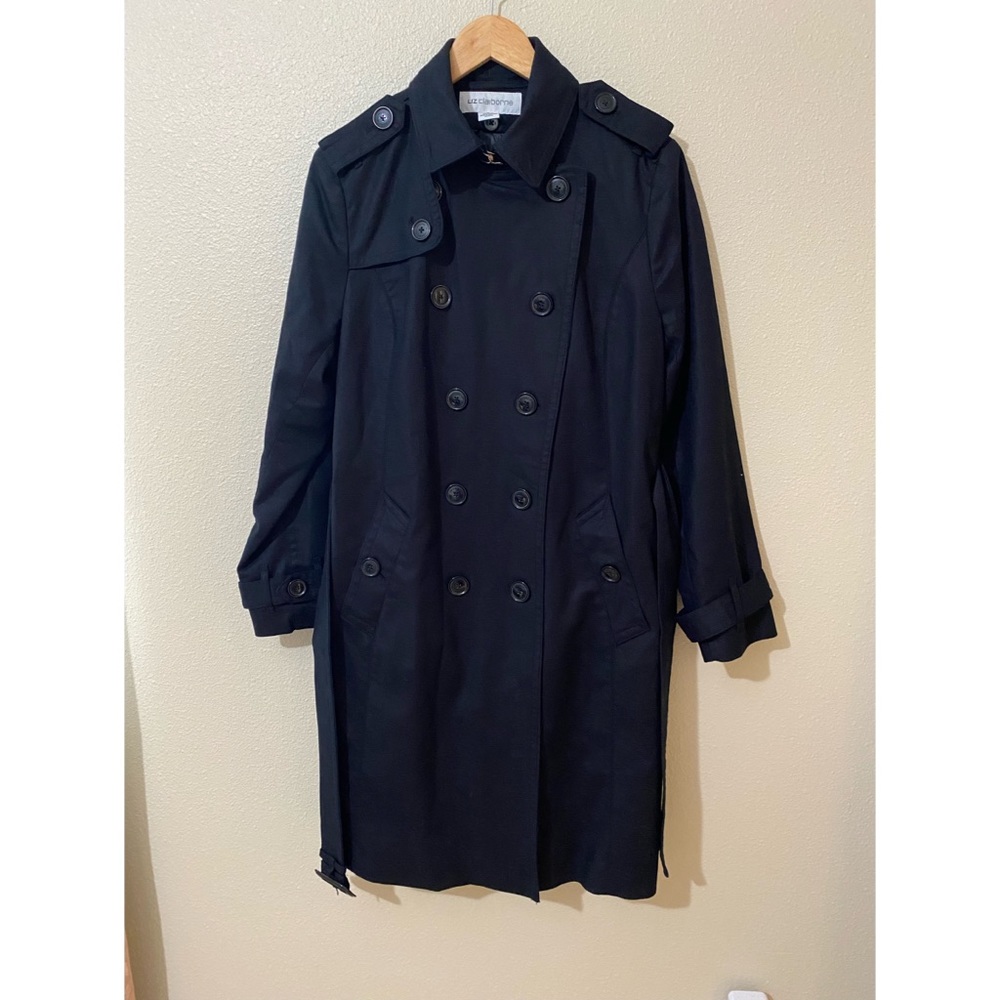 Liz claiborne trench jacket size large Black color made in Vietnam